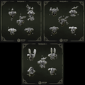 Ornamented backpacks with flames, skulls or eagle heads. Suitable for eternal pilgrims of grimdark future.