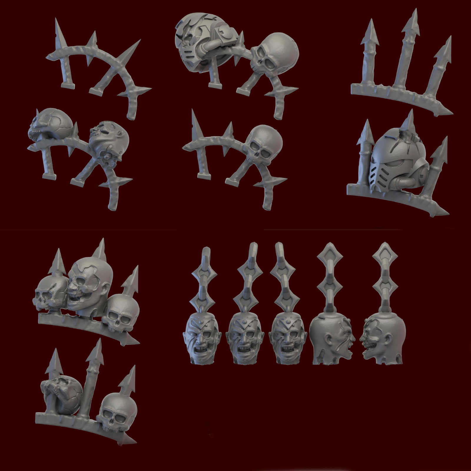 Image of the set of Legion of Carnage - 13x Spiked Heads - by Seaside Crow