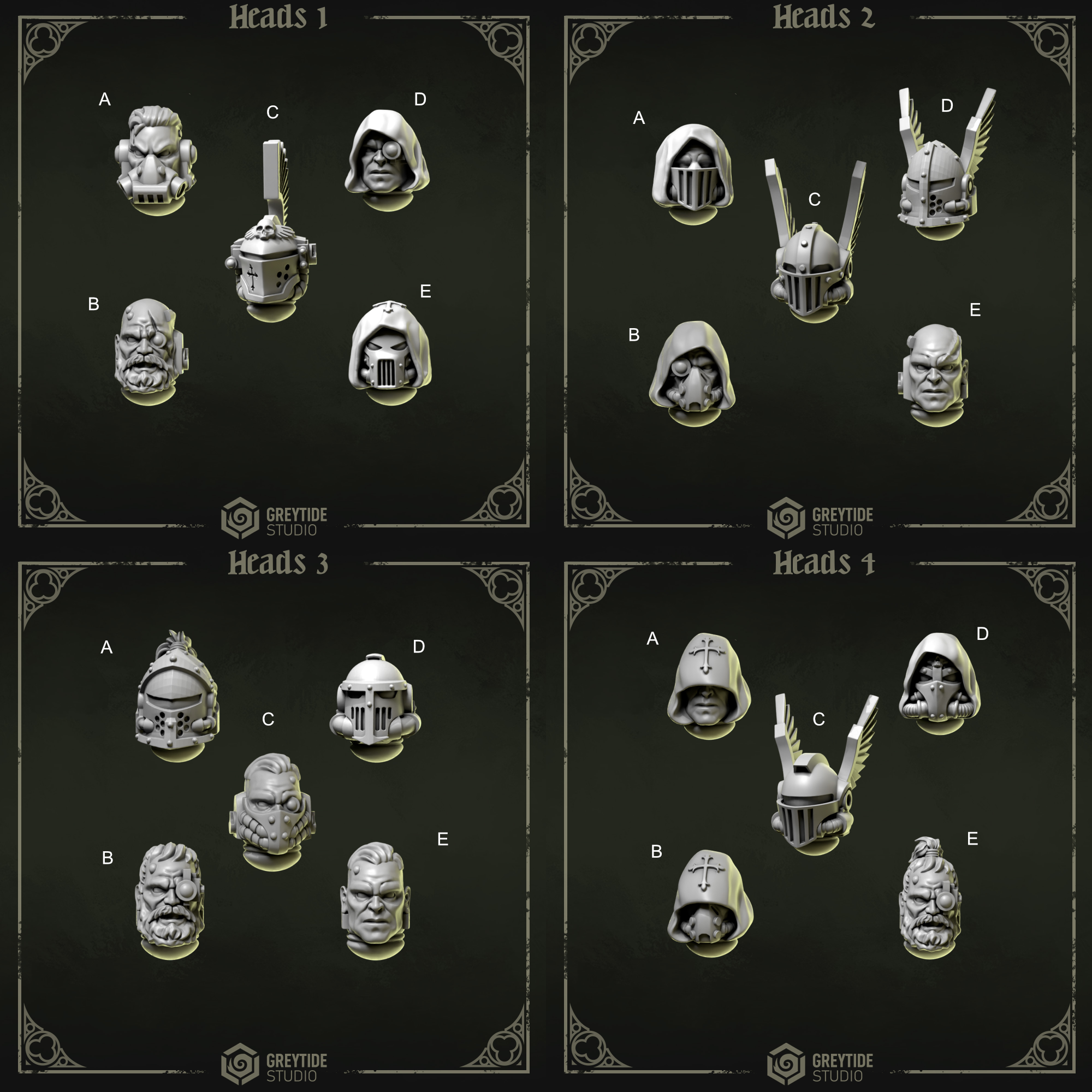 Awesome heads and helmets, suitable for grimdark marines that are on crusade.