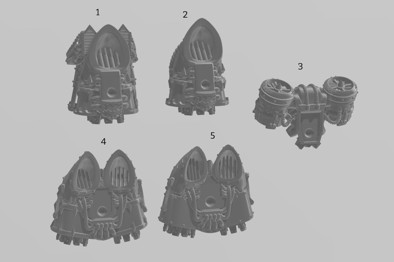 Image of the set of Grimdark Bits - 5x Jump Packs - by Seaside Crow