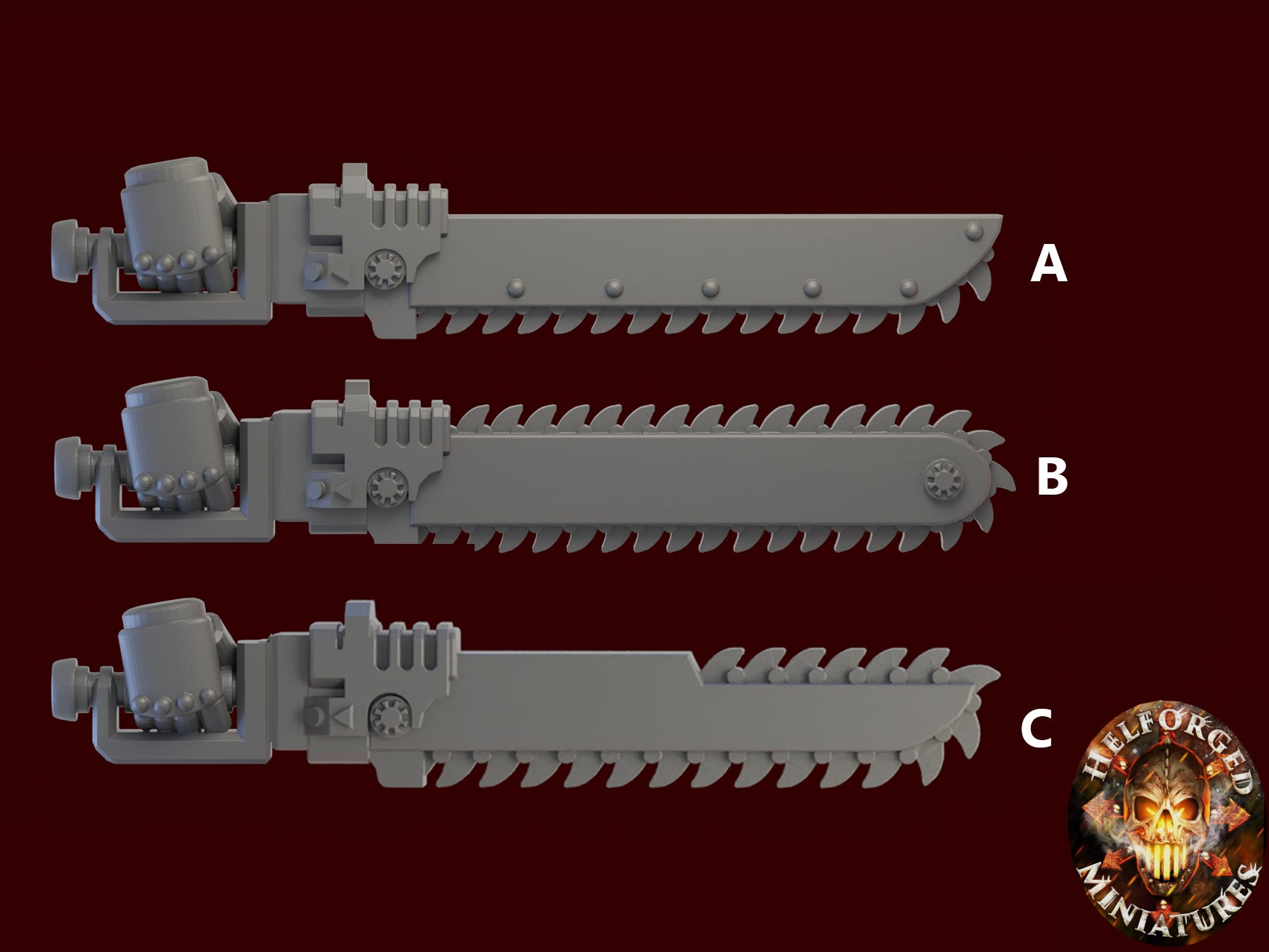 Image of the set of Grimdark Bits - 5x Ripper Chainswords - by Seaside Crow