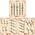 Image of five different sets of spears for angelic space knight grimdark marines of the far future.