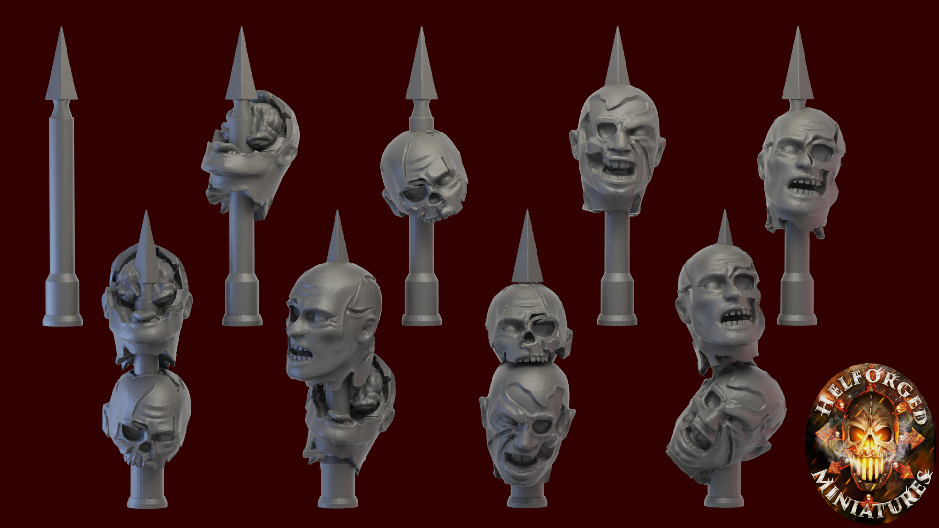 Image of the set of Legion of Night - 9x Spiked Heads - by Seaside Crow