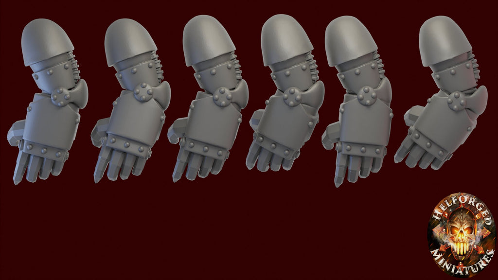 Image of the set of Heresy Bits - 5x Mk2 Power Fists - by Seaside Crow