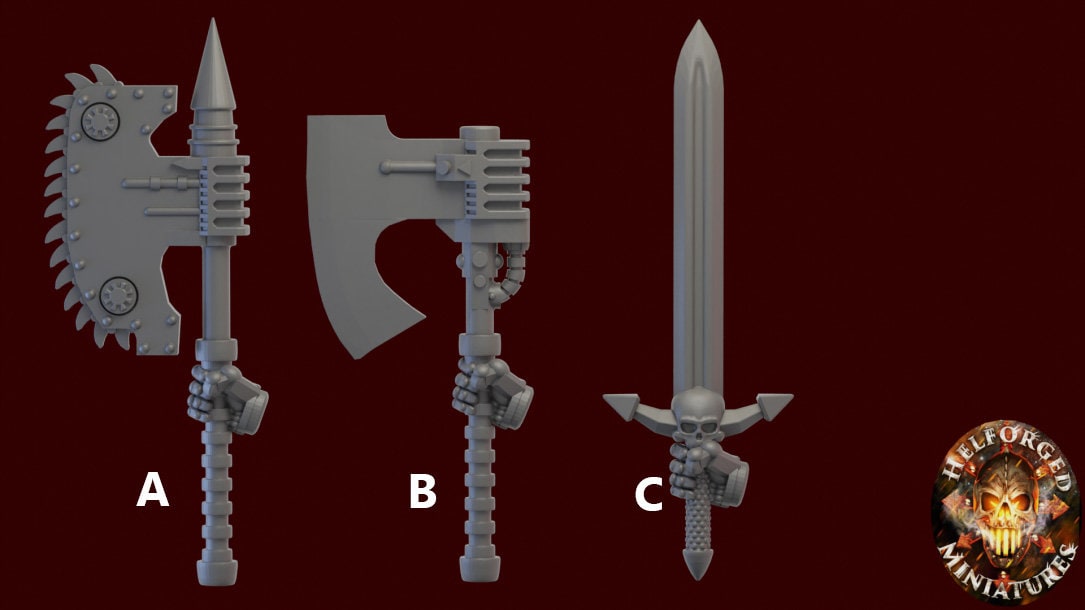 Image of the set of Heresy Bits - 5x Cataphractii Melee Weapons - by Seaside Crow