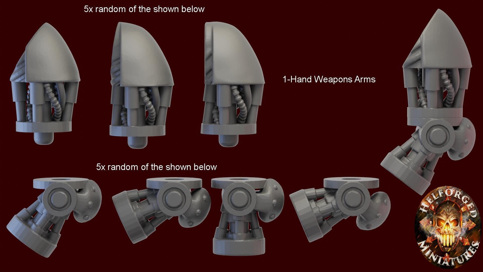 Image of the set of Heresy Bits - 5x of Bionic Arms - by Seaside Crow