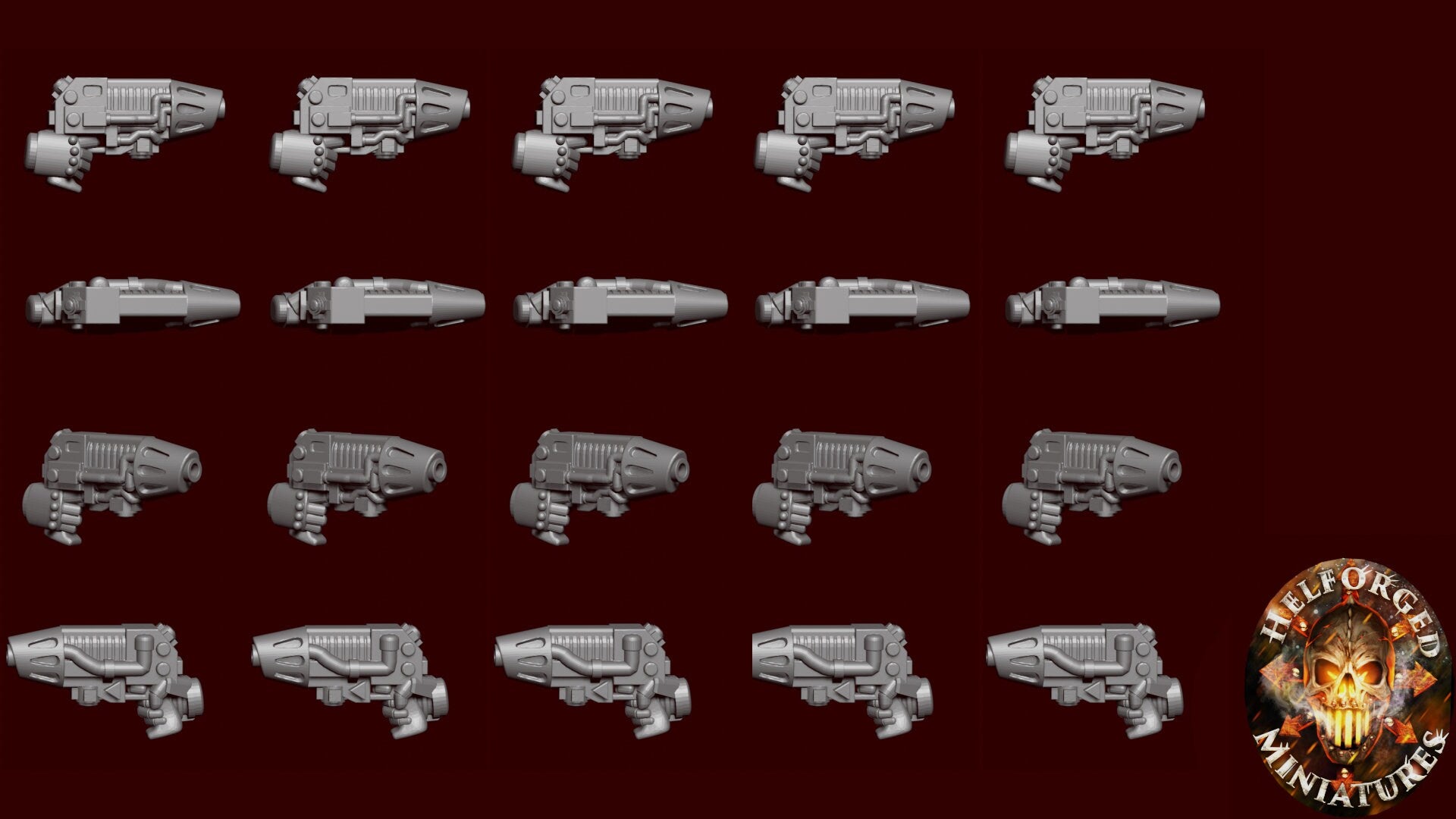 Image of the set of Heresy Bits - 5x Helflayer Plasma Pistols - by Seaside Crow