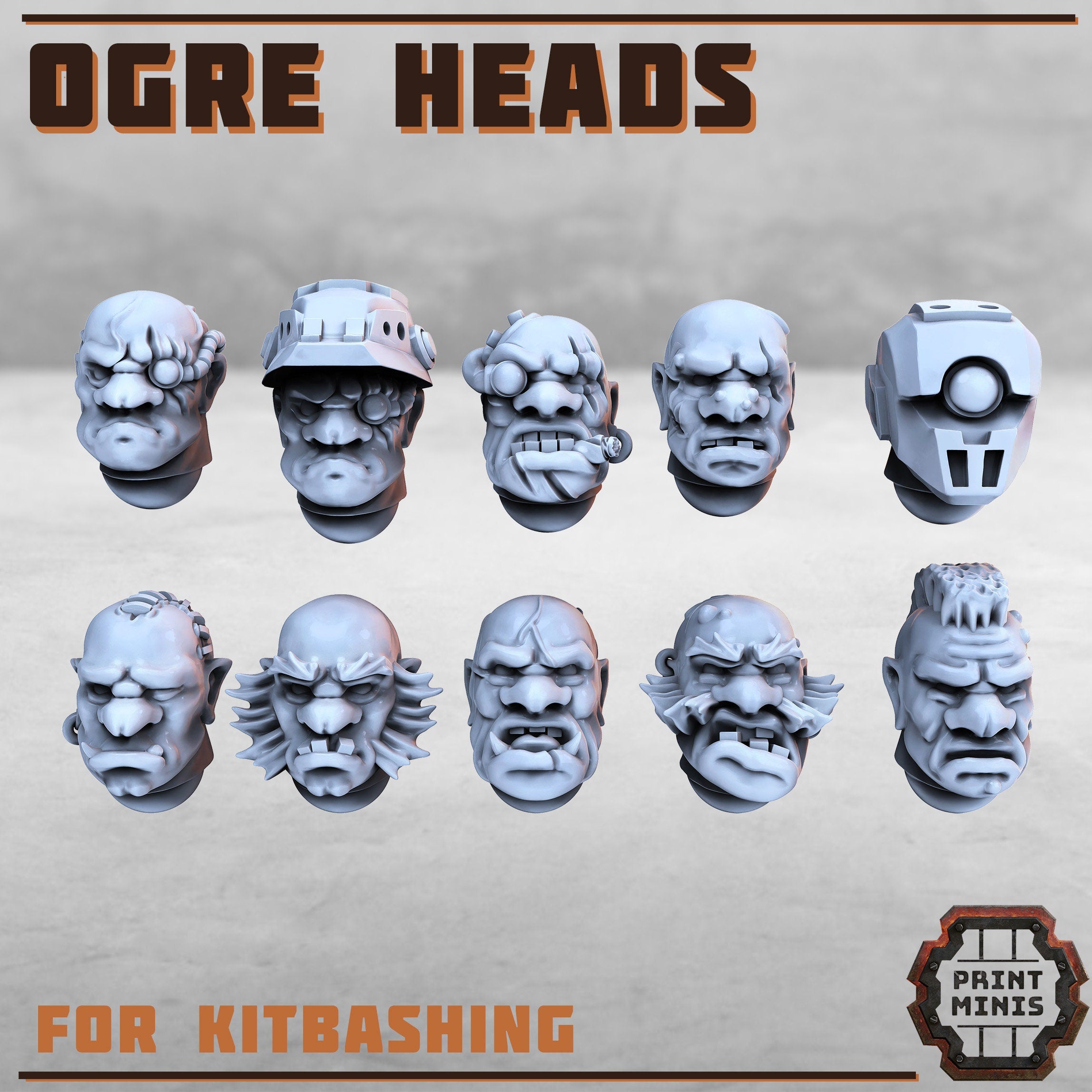 Image of the set of Slave Ogres - 10x Ogre Sci-Fi Heads - by Seaside Crow
