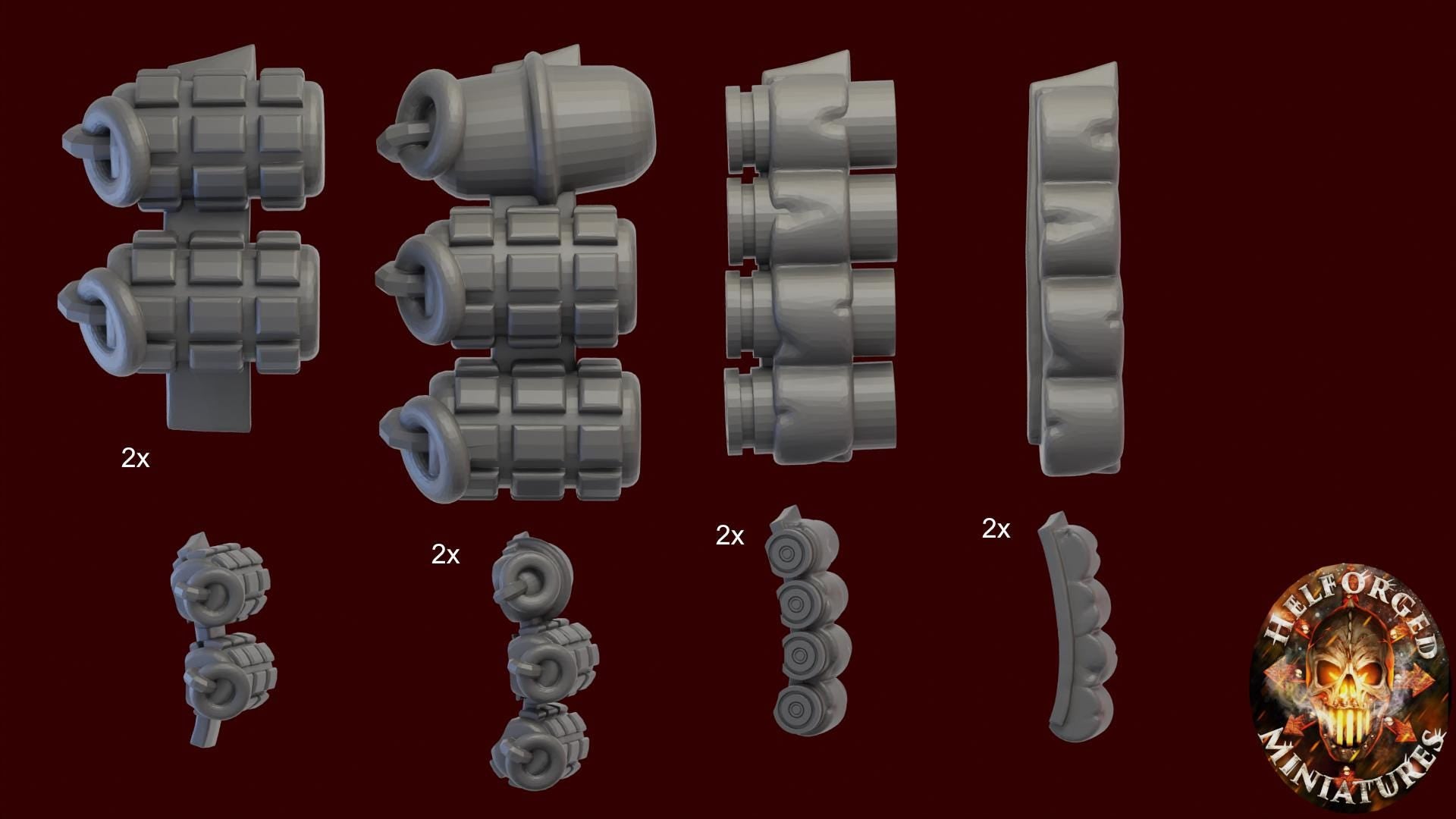 Image of the set of Heresy Bits - 8x Grenade & Shotgun Belts - by Seaside Crow
