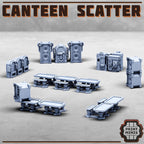 Set of gray miniatures labeled 'Canteen Scatter' on a neutral background.