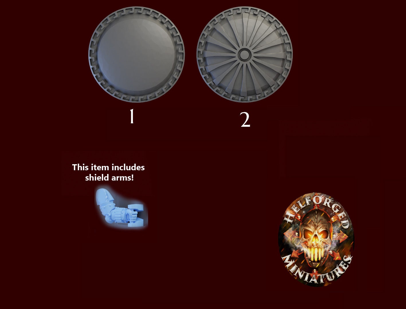 Image of the set of Heresy Bits - 5x Hoplon Shields - by Seaside Crow
