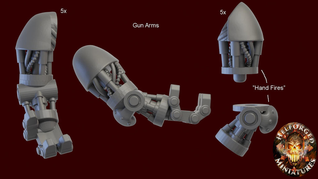 Image of the set of Heresy Bits - 5x of Bionic Arms - by Seaside Crow