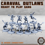 Ten crazy jester gangers carrying a mix or deadly melee weapons and pistols.