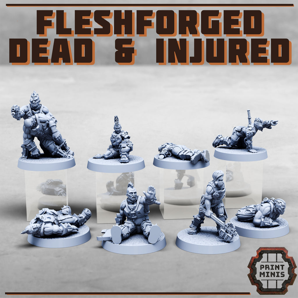 Dead and injured models for the Fleshforged cyberpunk grim future gang.