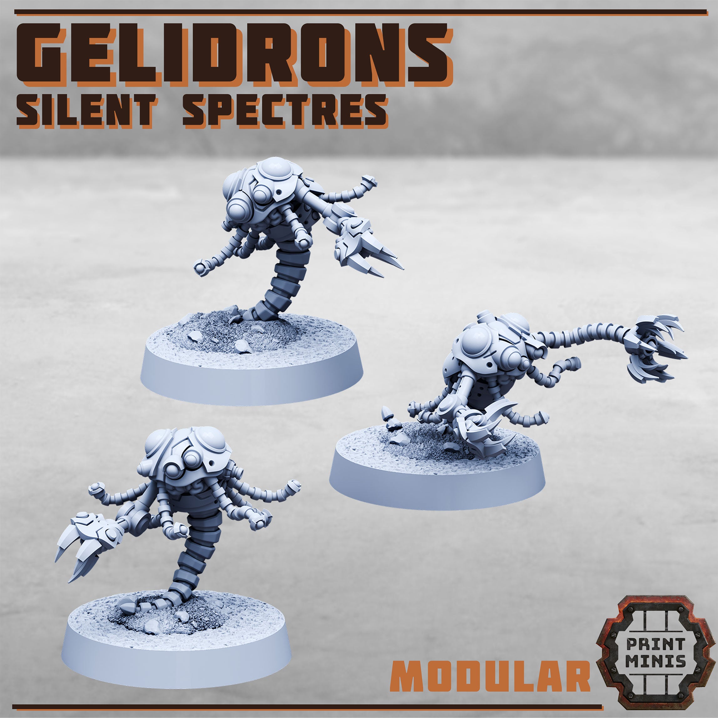 Silent Spectre drones with many arms for your grimdark future cyberpunk gang games under the hive.