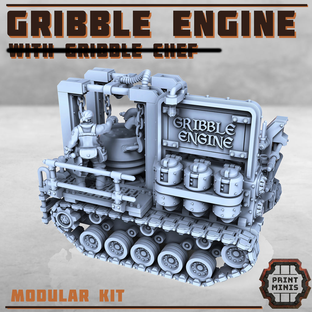 Modular kit of a gribble engine with 'Gribble Chef' on a gray background