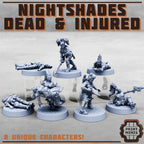 A set of 7 injured and dead female cyberpunk gangers.