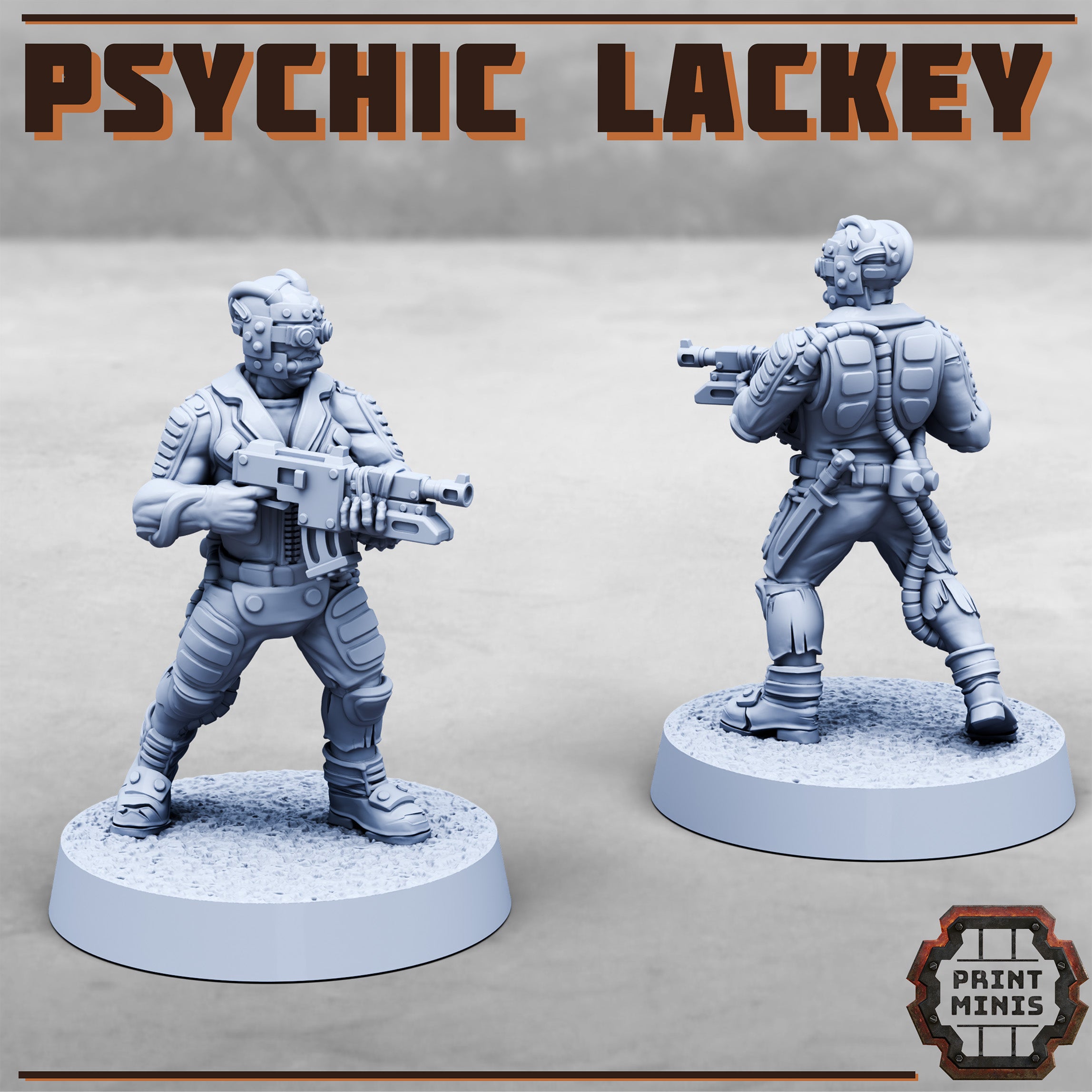 A psychic lackey holding an autogun for your cyberpunk grimdark future games under the mortalis hive.