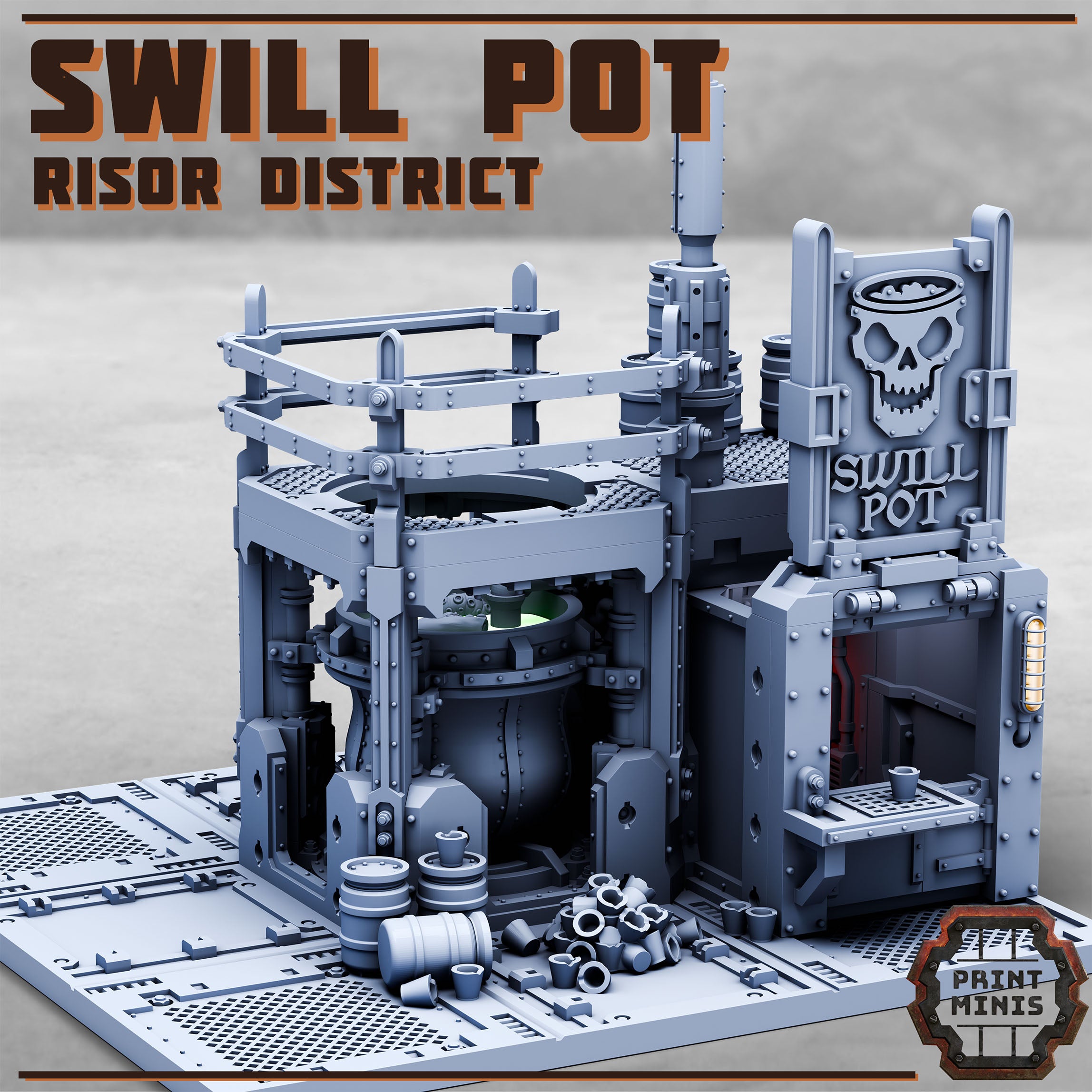 Risor District Cyberpunk Swill Pot cauldron with goo and mugs for serving.