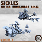 Image of the set of Bitter Nightshades - x3 Sickle Jetbikes - by Seaside Crow