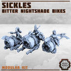 Image of the set of Bitter Nightshades - x3 Sickle Jetbikes - by Seaside Crow
