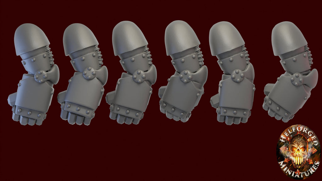 Image of the set of Heresy Bits - 5x Mk2 Power Fists - by Seaside Crow