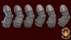 Image of the set of Heresy Bits - 5x Mk2 Power Fists - by Seaside Crow