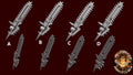 Image of the set of Heresy Bits - 5x Tormentor Chainswords - by Seaside Crow