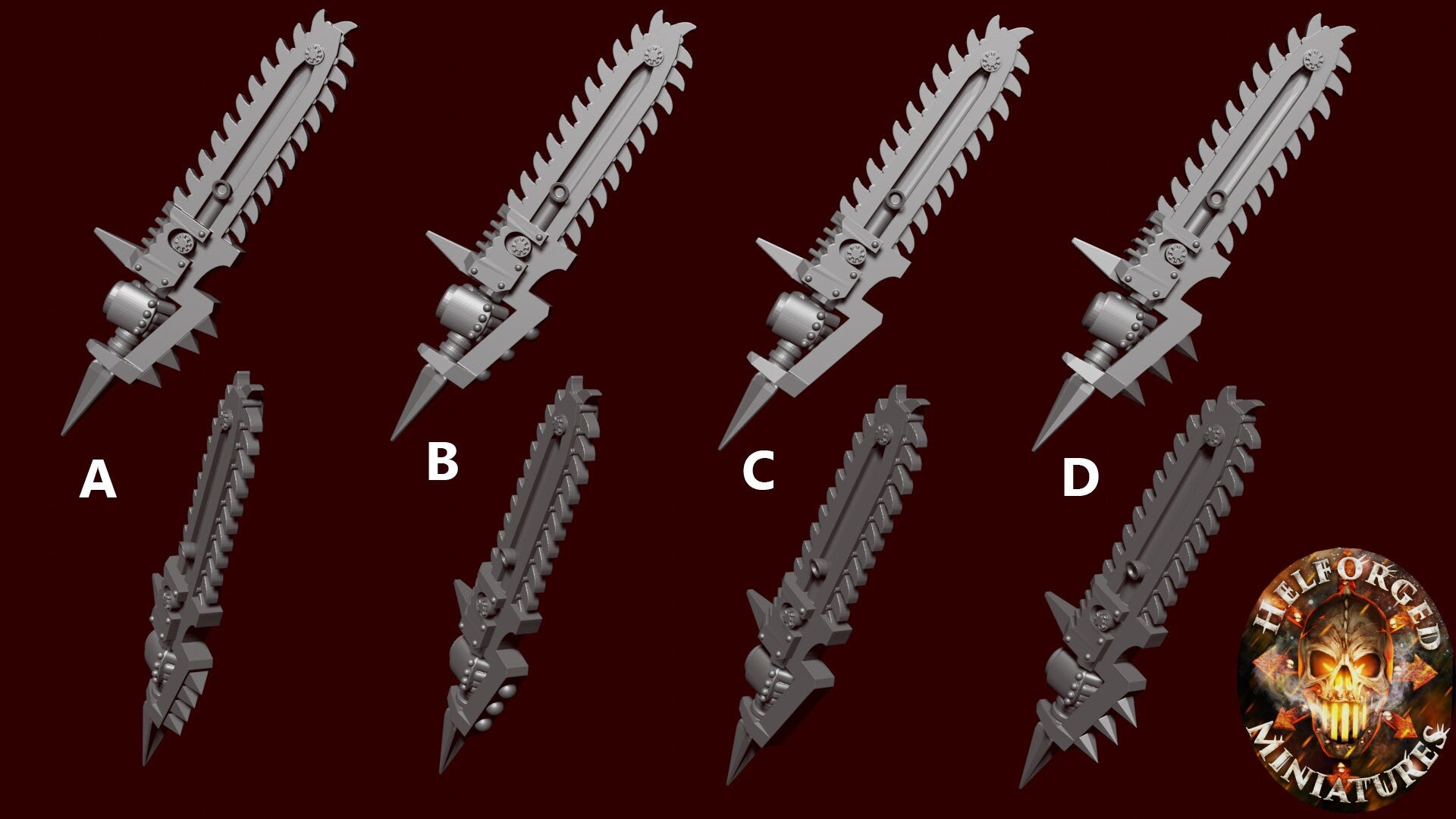 Image of the set of Heresy Bits - 5x Tormentor Chainswords - by Seaside Crow