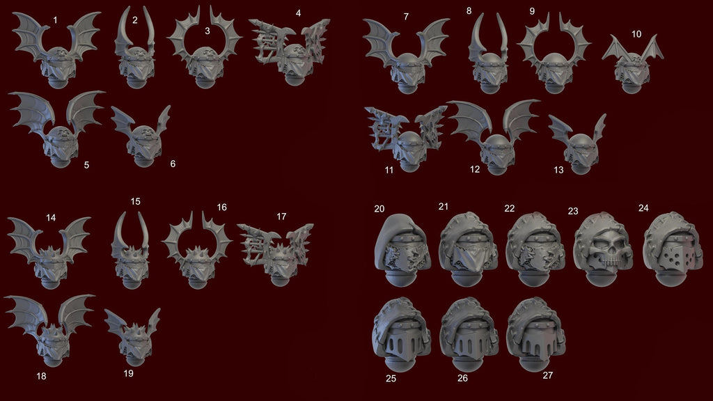 Image of the set of Legion of Night - 5x Miezul Helmets (27 Variants!) - by Seaside Crow
