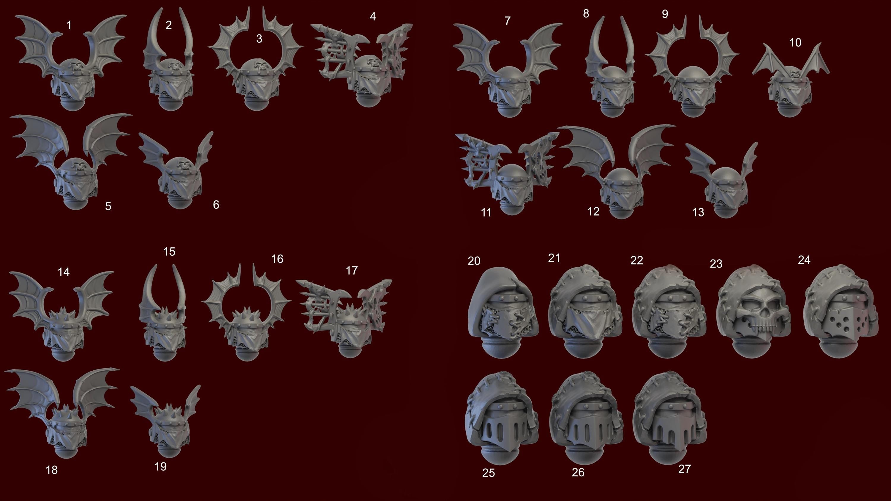 Image of the set of Legion of Night - 5x Miezul Helmets (27 Variants!) - by Seaside Crow