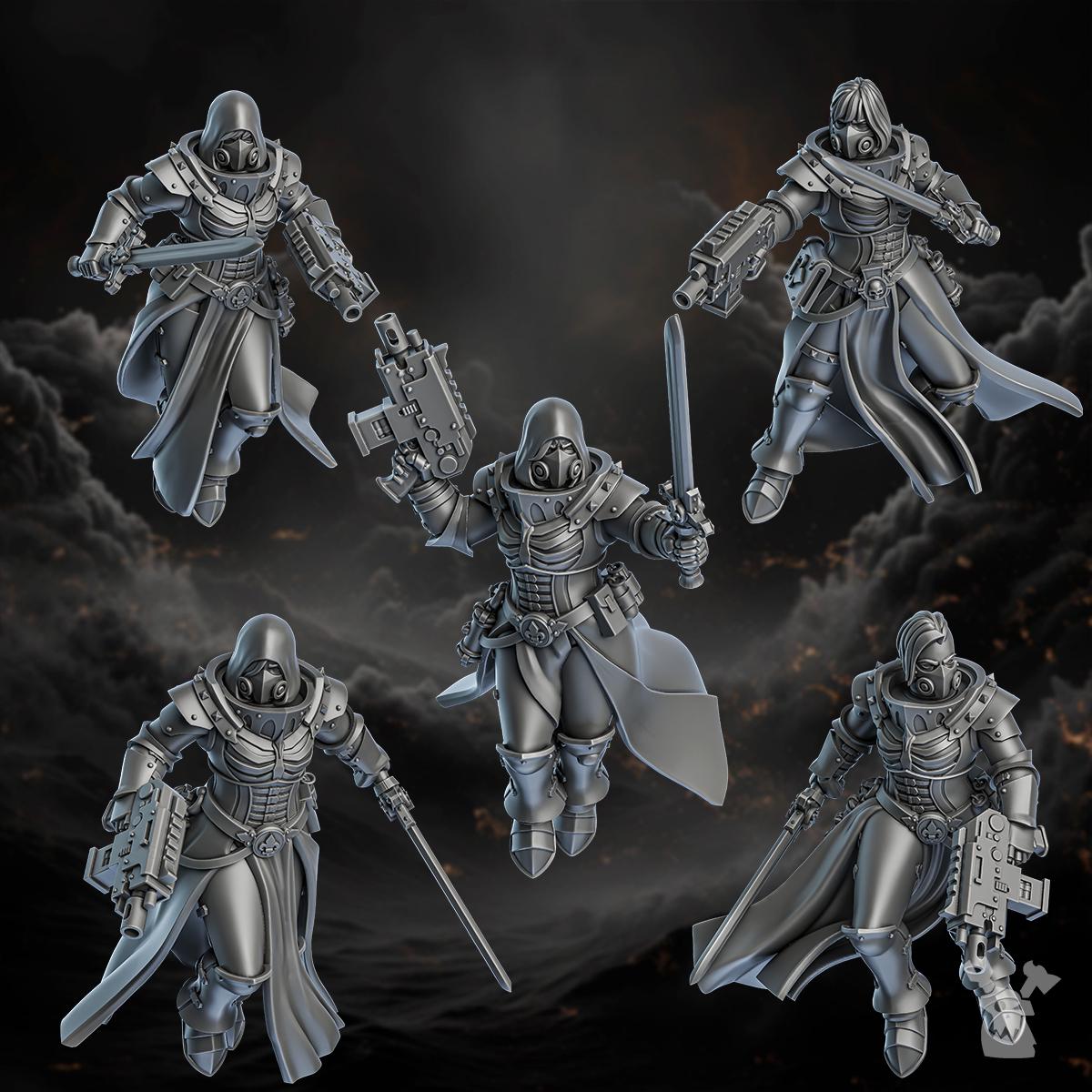 Image of the set of Battle Sisters - 5x Jet Pack Retribution Angels (Pre-Assembled) - by Seaside Crow